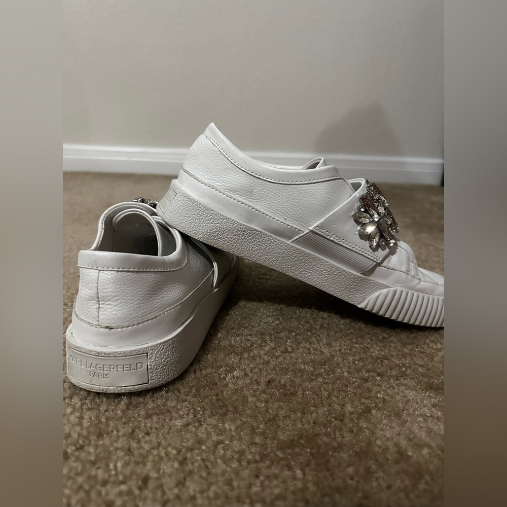 Karl Lagerfeld White Crystal Embellished Sneakers - Picture 4 of 9